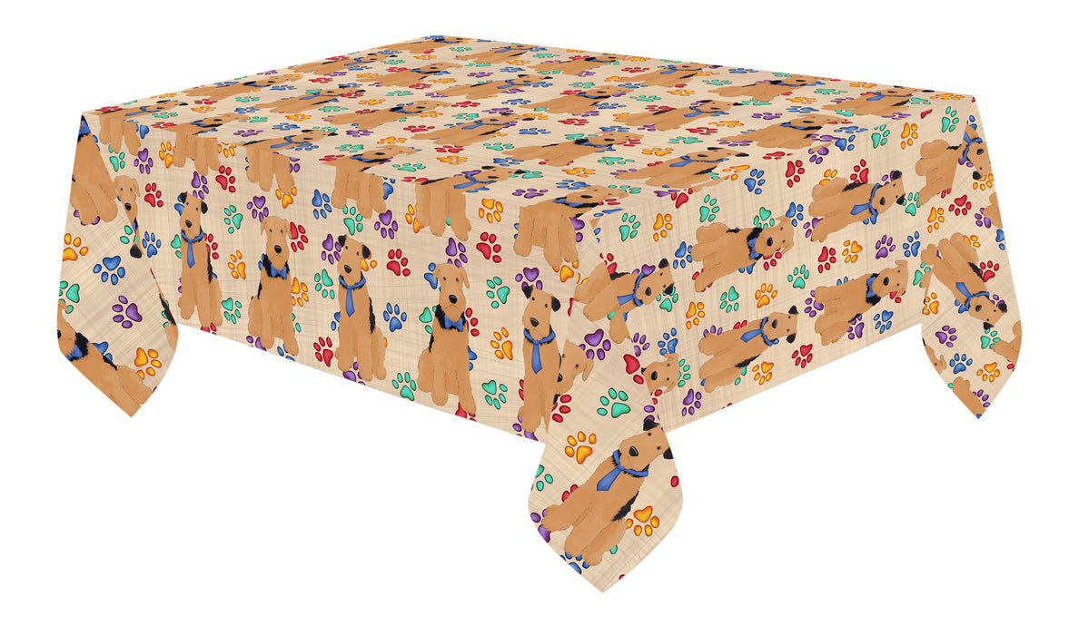 Rainbow Paw Print Airedale Dogs Blue Cotton Linen Tablecloth