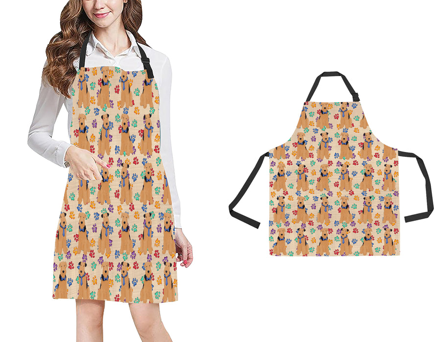 Rainbow Paw Print Airedale Dogs Blue All Over Print Adjustable Apron