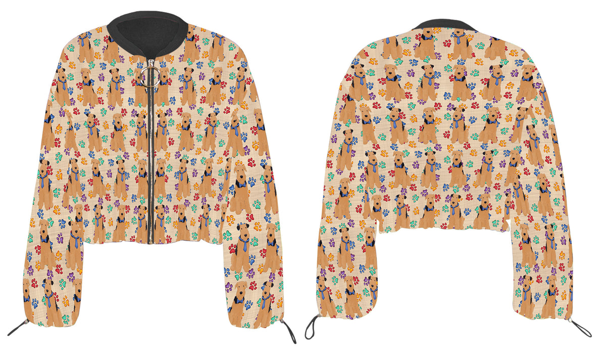 Rainbow Paw Print Airedale Dogs Cropped Chiffon Women's Jacket WH50465