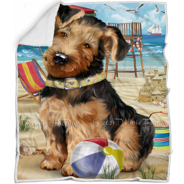 Pet Friendly Beach Airedale Terrier Dog Blanket BLNKT52473