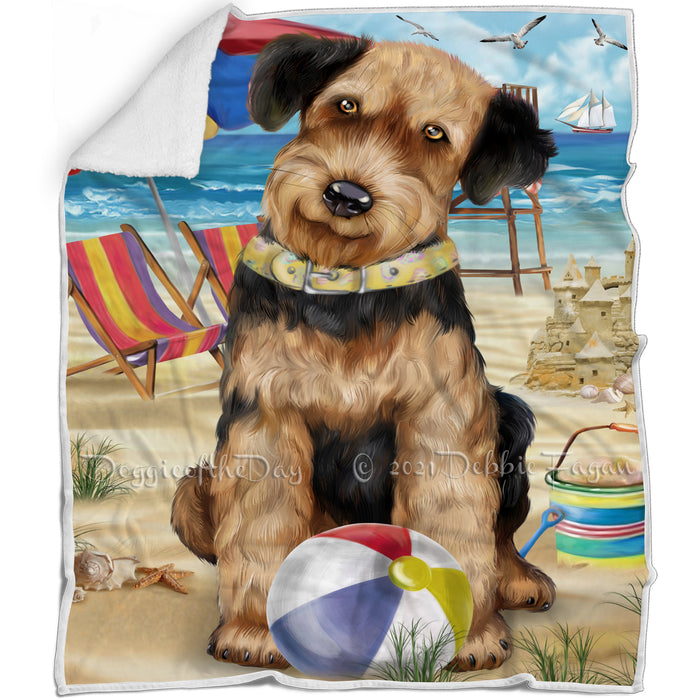 Pet Friendly Beach Airedale Terrier Dog Blanket BLNKT52491