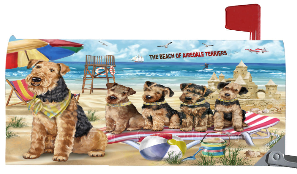 Pet Friendly Beach Airedale Dogs Magnetic Mailbox Cover Both Sides Pet Theme Printed Decorative Letter Box Wrap Case Postbox Thick Magnetic Vinyl Material