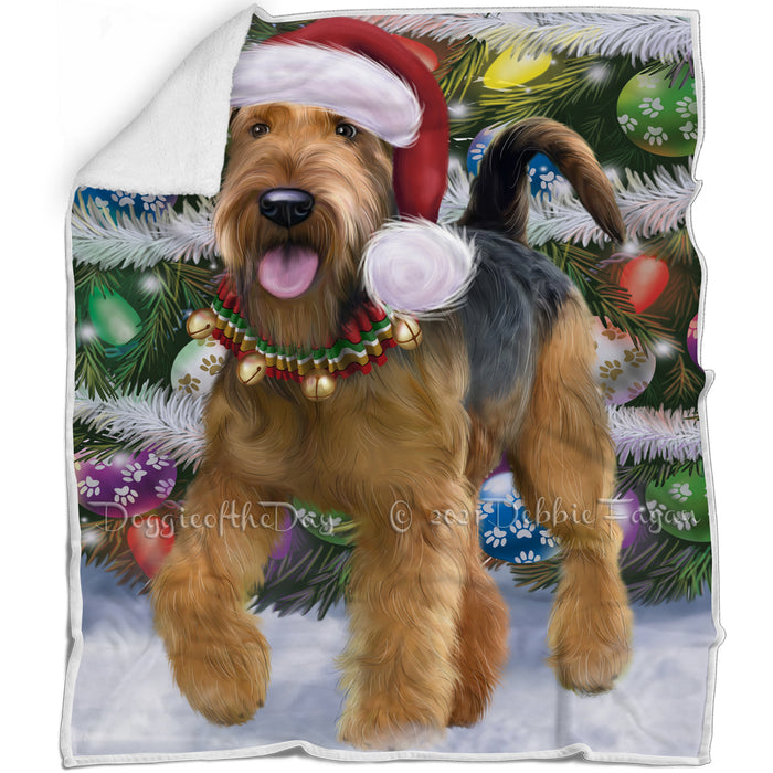 Trotting in the Snow Airedale Dog Blanket BLNKT142736