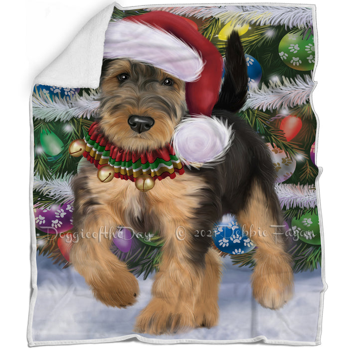 Trotting in the Snow Airedale Dog Blanket BLNKT142737