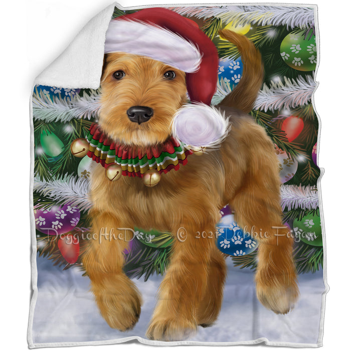 Trotting in the Snow Airedale Dog Blanket BLNKT142738