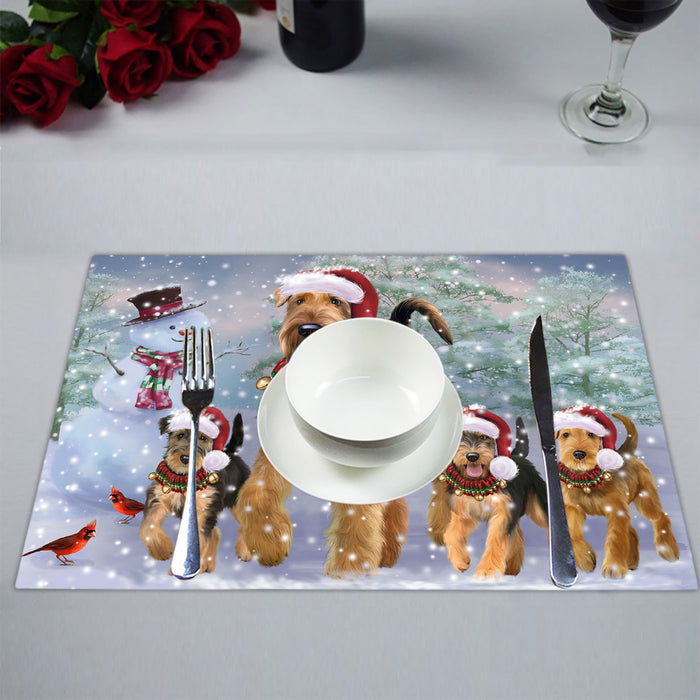 Christmas Running Fammily Airedale Terrier Dogs Placemat