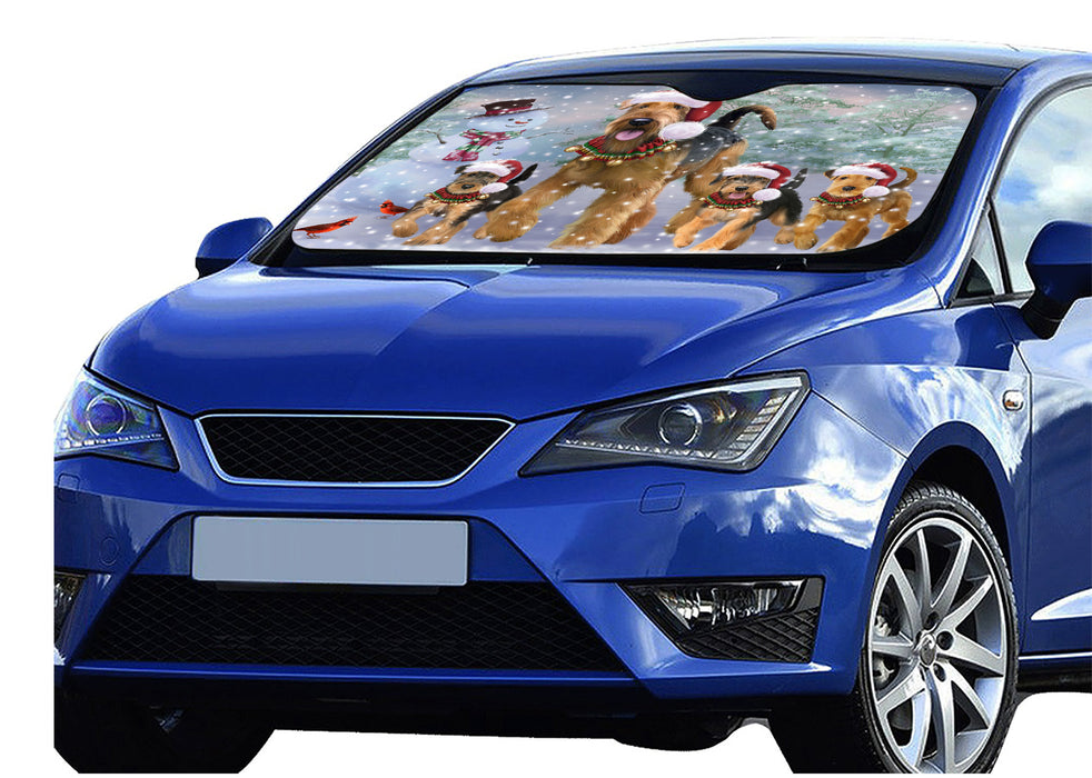 Christmas Running Family Airedale Dogs Car Sun Shade