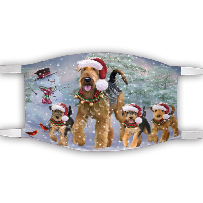 Christmas Running Fammily Airedale Dogs Face Mask FM48687