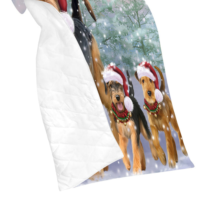 Christmas Running Fammily Airedale Terrier Dogs Quilt