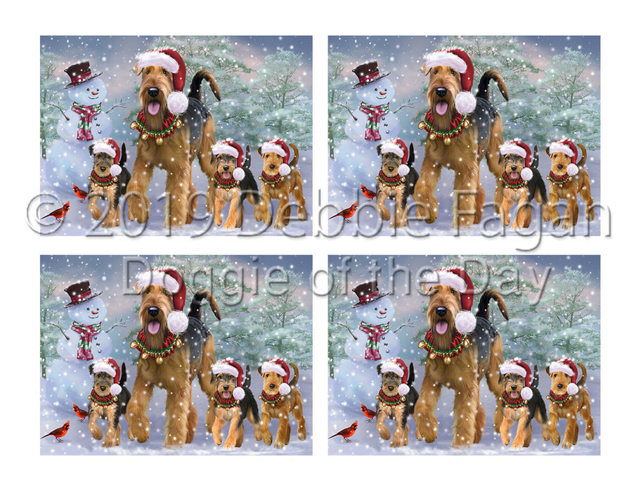 Christmas Running Fammily Airedale Terrier Dogs Placemat