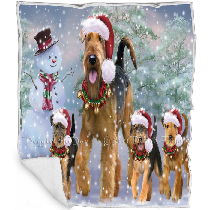 Christmas Running Family Airedale Terrier Dogs Blanket BLNKT134400