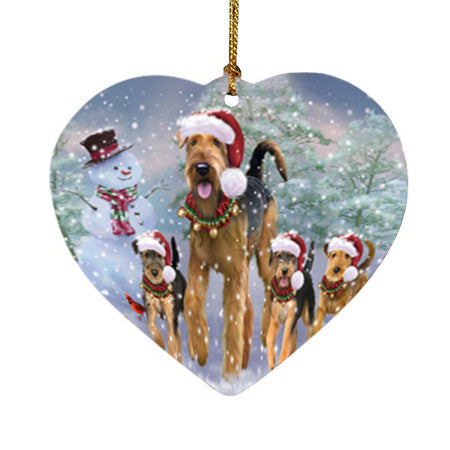 Christmas Running Family Airedale Terrier Dogs Heart Christmas Ornament HPOR57409