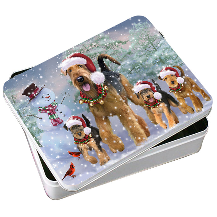 Christmas Running Family Airedale Terrier Dogs Photo Storage Tin PITN57066