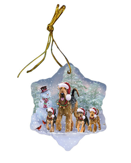 Christmas Running Family Airedale Terrier Dogs Star Porcelain Ornament SPOR57409