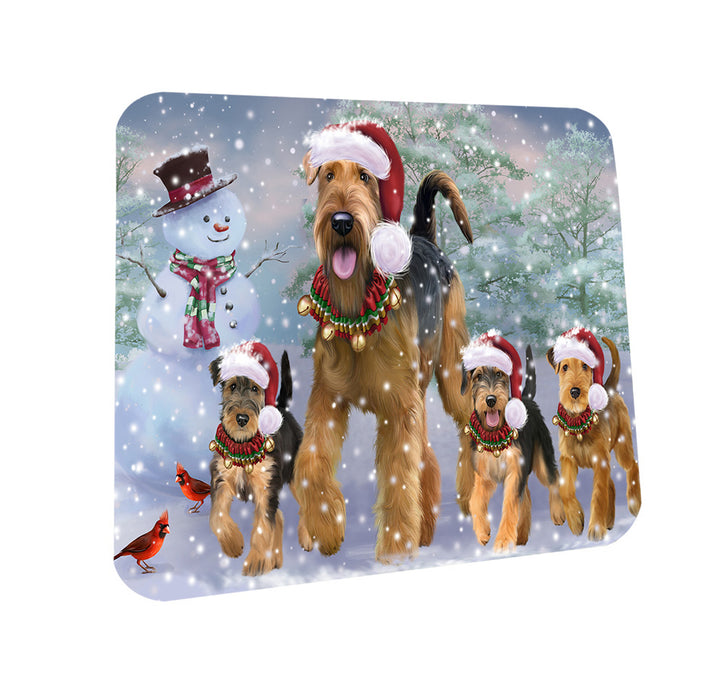 Christmas Running Family Airedale Terrier Dogs Coasters Set of 4 CST57081