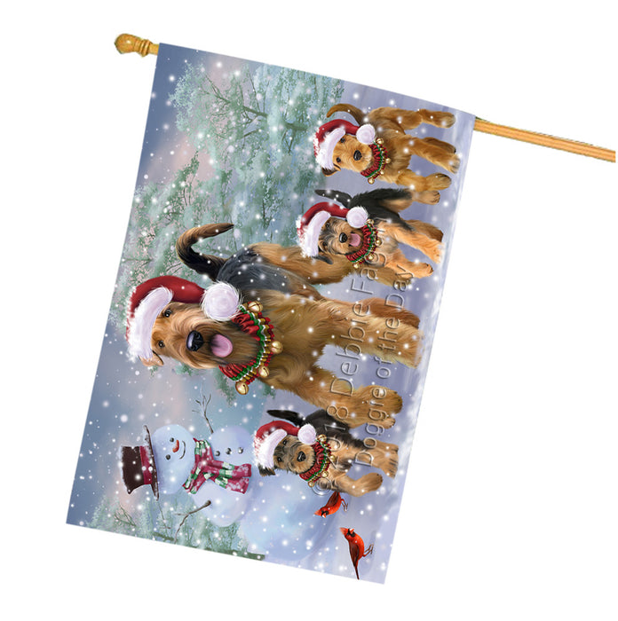 Christmas Running Family Airedale Terrier Dogs House Flag FLG65147