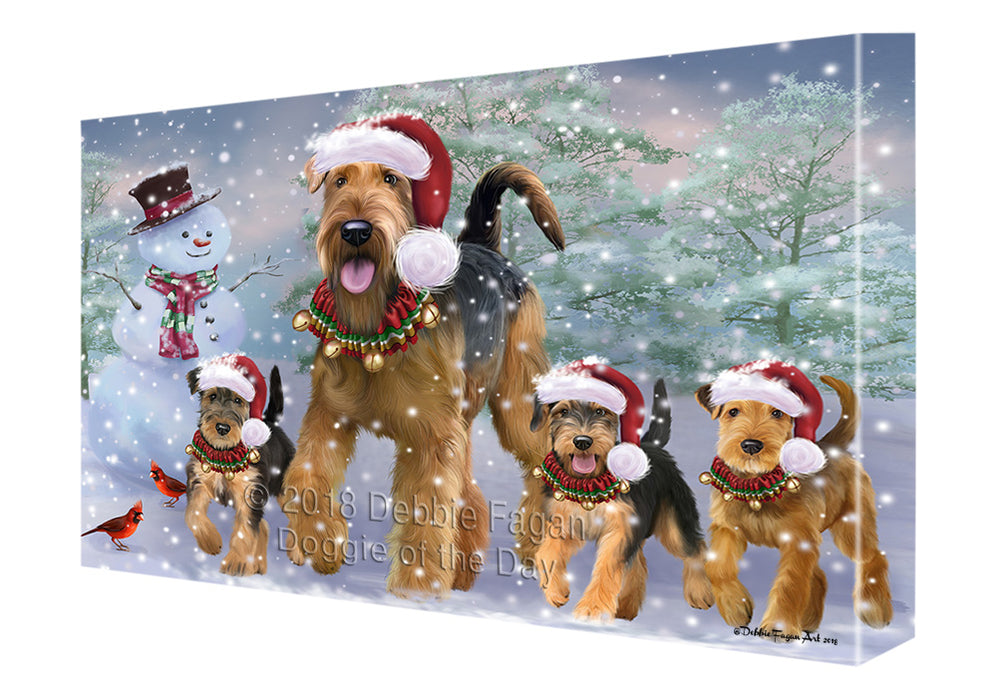 Christmas Running Family Airedale Terrier Dogs Canvas Print Wall Art Décor CVS136547
