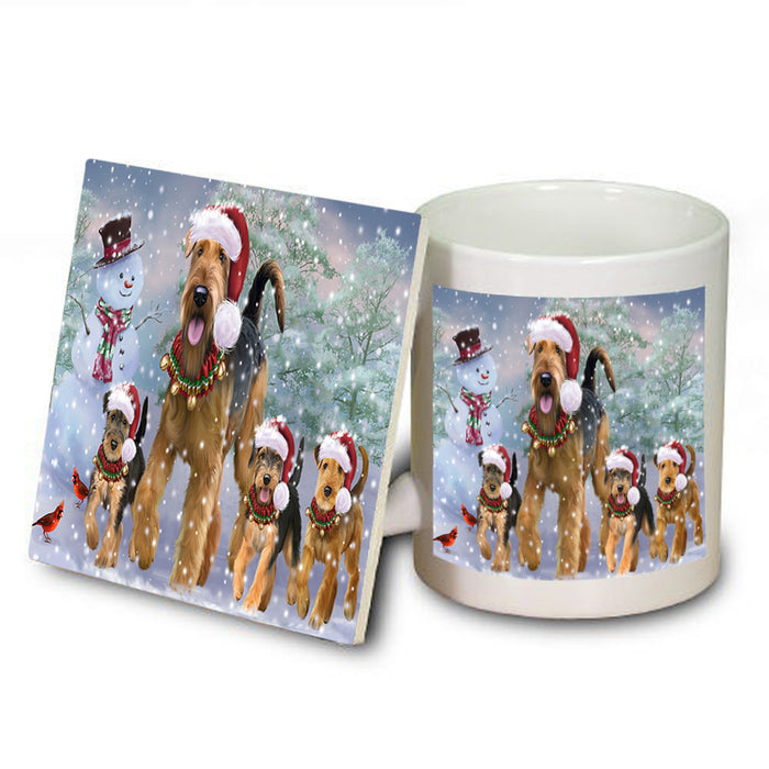 Christmas Running Family Airedale Terrier Dogs Mug and Coaster Set MUC57115