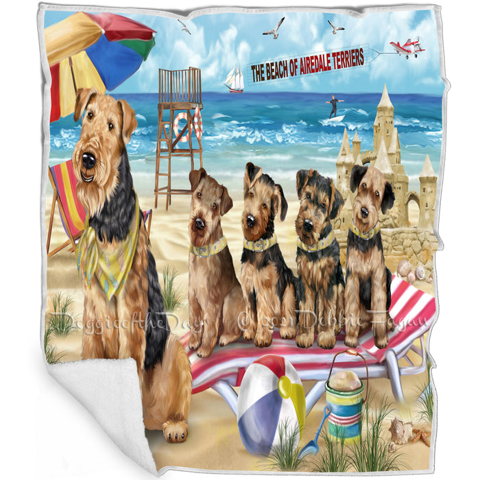 Pet Friendly Beach Airedale Terriers Dog Blanket BLNKT52464