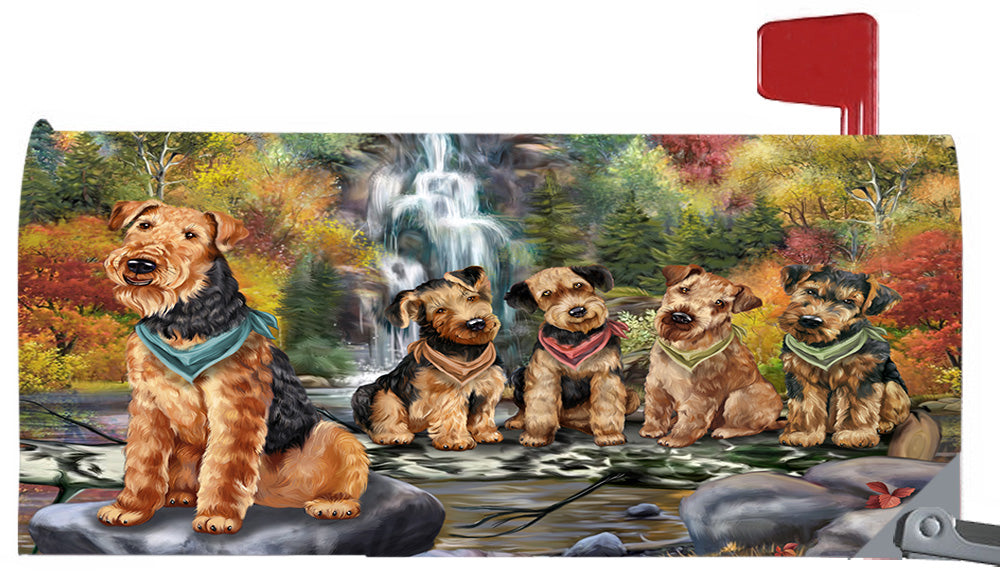 Scenic Waterfall Airedale Terrier Dogs Magnetic Mailbox Cover MBC48693