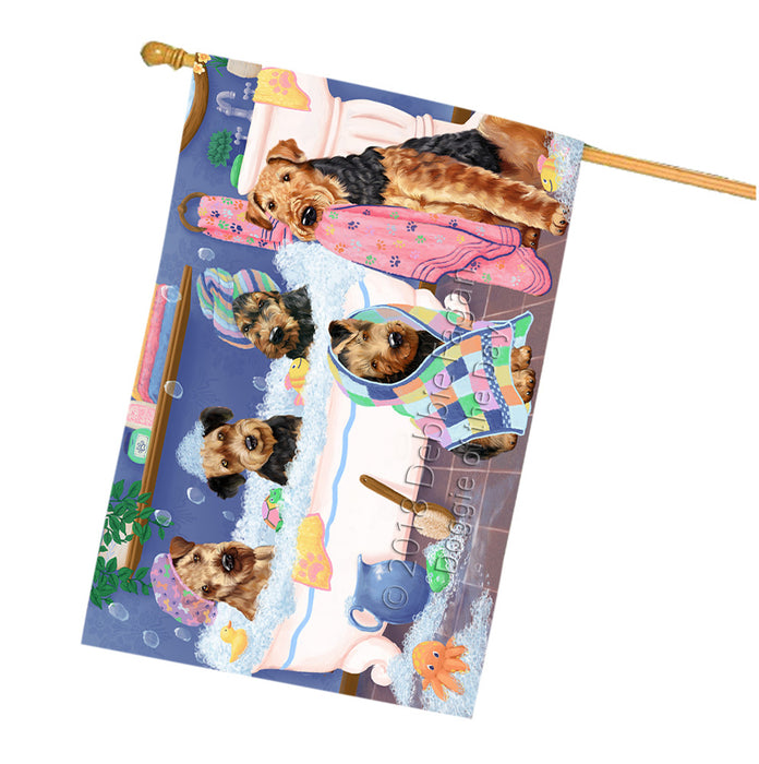 Rub A Dub Dogs In A Tub Airedale Terriers Dog House Flag FLG57433