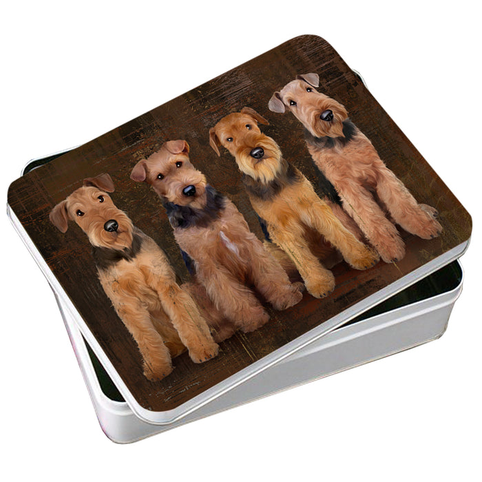 Rustic 4 Airedale Terriers Dog Photo Storage Tin PITN49571