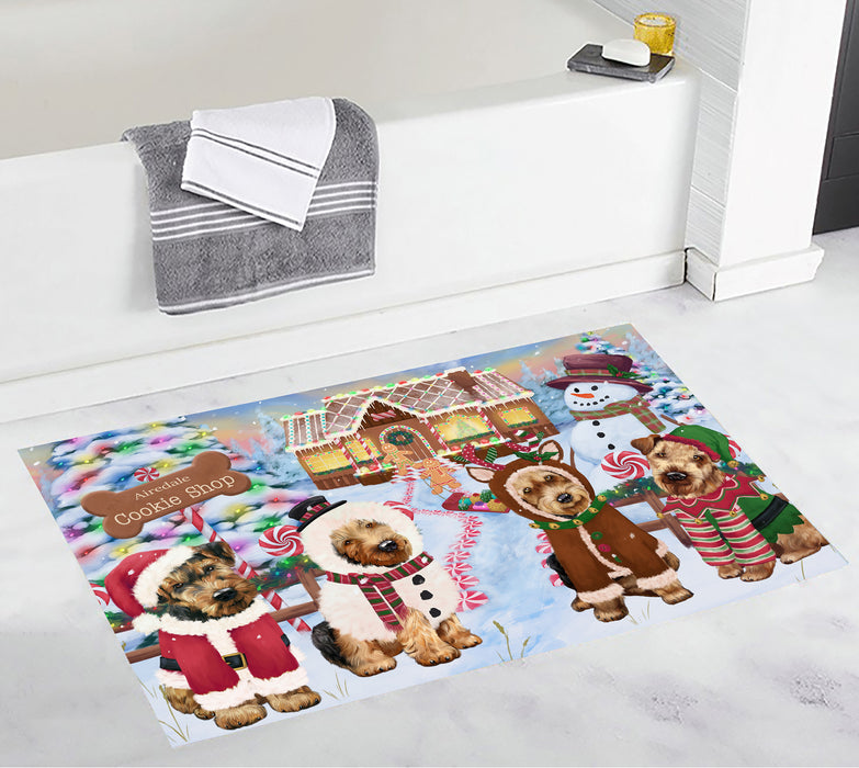 Holiday Gingerbread Cookie Airedale Dogs Bath Mat