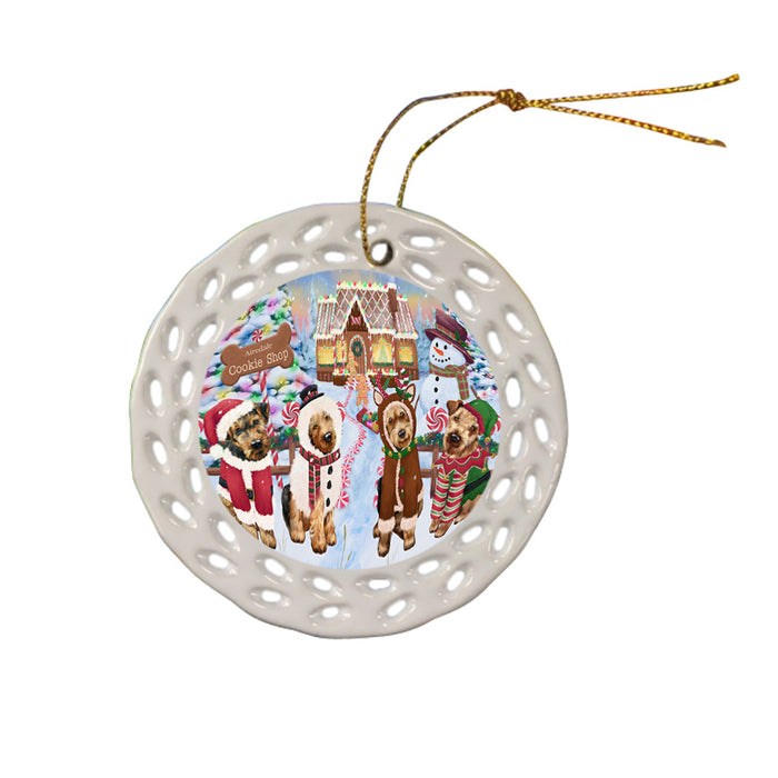 Holiday Gingerbread Cookie Shop Airedale Terriers Dog Ceramic Doily Ornament DPOR56447