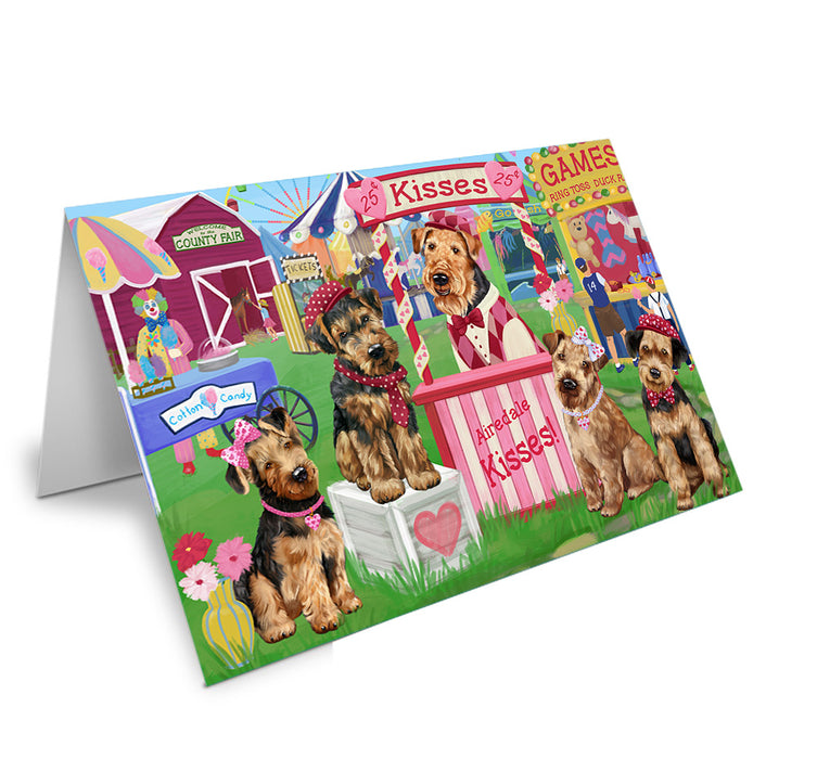 Carnival Kissing Booth Airedale Terriers Dog Handmade Artwork Assorted Pets Greeting Cards and Note Cards with Envelopes for All Occasions and Holiday Seasons GCD71825
