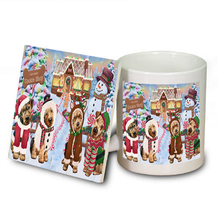 Holiday Gingerbread Cookie Shop Airedale Terriers Dog Mug and Coaster Set MUC56083