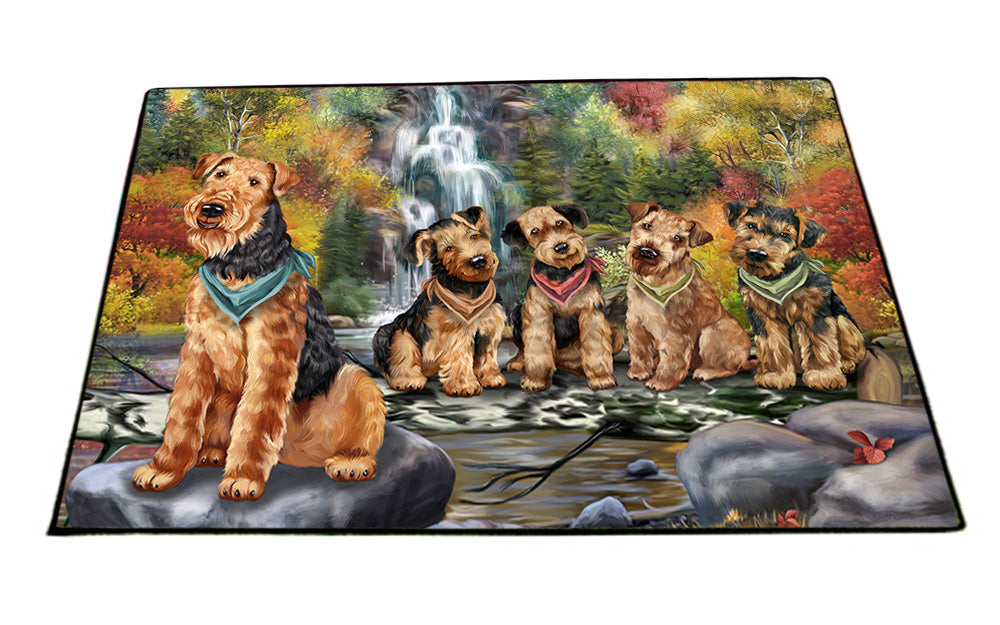 Scenic Waterfall Airedale Terriers Dog Floormat FLMS50352