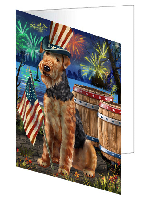 4th of July Independence Day Fireworks Airedale Terrier Dog at the Lake Handmade Artwork Assorted Pets Greeting Cards and Note Cards with Envelopes for All Occasions and Holiday Seasons GCD56735