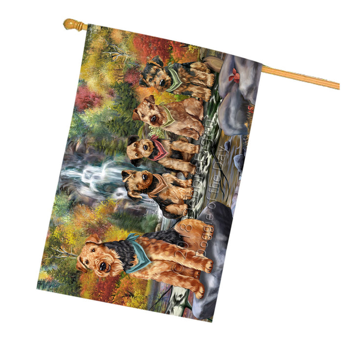 Scenic Waterfall Airedale Terriers Dog House Flag FLG50158