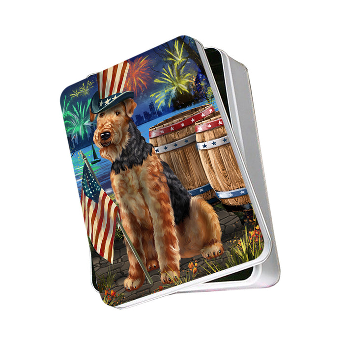 4th of July Independence Day Fireworks Airedale Terrier Dog at the Lake Photo Storage Tin PITN50902