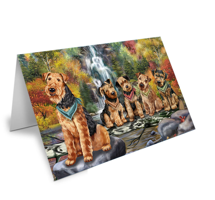 Scenic Waterfall Airedale Terriers Dog Handmade Artwork Assorted Pets Greeting Cards and Note Cards with Envelopes for All Occasions and Holiday Seasons GCD54452