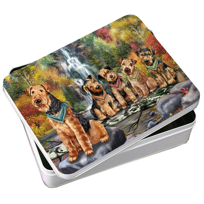 Scenic Waterfall Airedale Terriers Dog Photo Storage Tin PITN50141