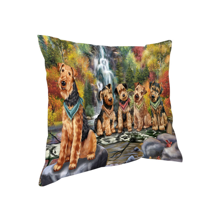 Scenic Waterfall Airedale Terriers Dog Pillow PIL56628