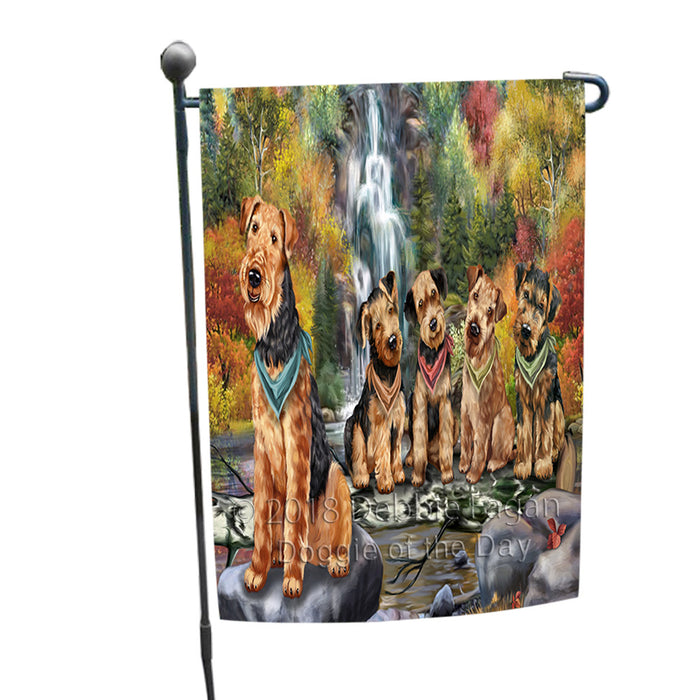 Scenic Waterfall Airedale Terriers Dog Garden Flag GFLG50022