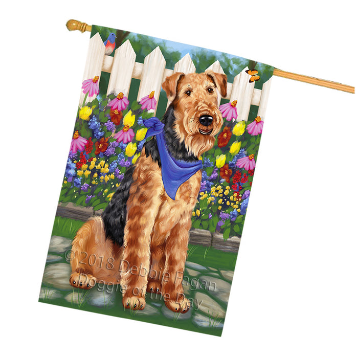 Spring Floral Airedale Terrier Dog House Flag FLG49715