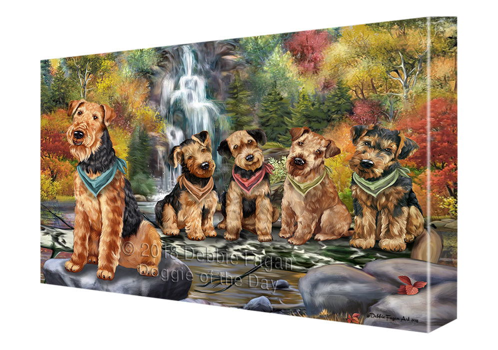 Scenic Waterfall Airedale Terriers Dog Canvas Wall Art CVS67489