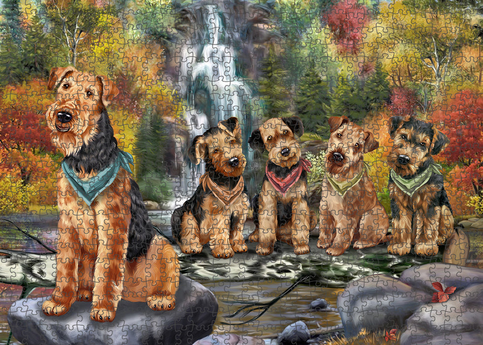 Scenic Waterfall Airedale Terriers Dog Puzzle with Photo Tin PUZL54285