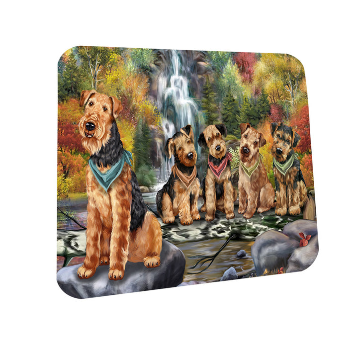 Scenic Waterfall Airedale Terriers Dog Coasters Set of 4 CST50100