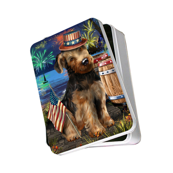 4th of July Independence Day Fireworks Airedale Terrier Dog at the Lake Photo Storage Tin PITN50903