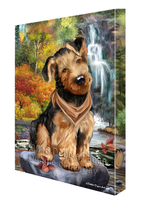Scenic Waterfall Airedale Terrier Dog Canvas Wall Art CVS67498