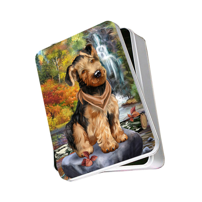 Scenic Waterfall Airedale Terrier Dog Photo Storage Tin PITN50142