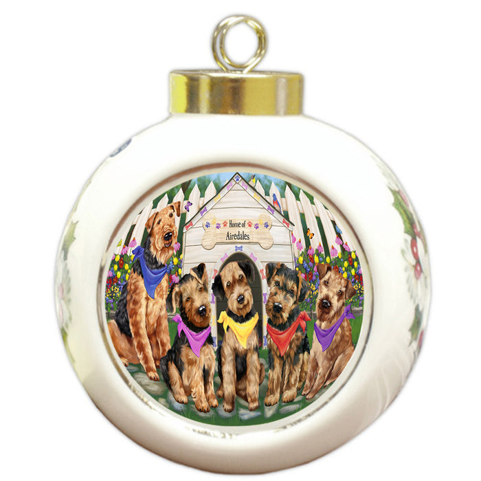 Spring Dog House Airedale Terriers Dog Round Ball Christmas Ornament RBPOR49751