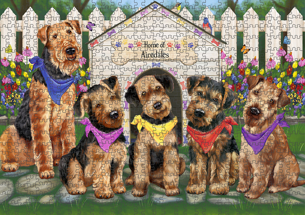 Spring Dog House Airedale Terriers Dog Puzzle with Photo Tin PUZL52959