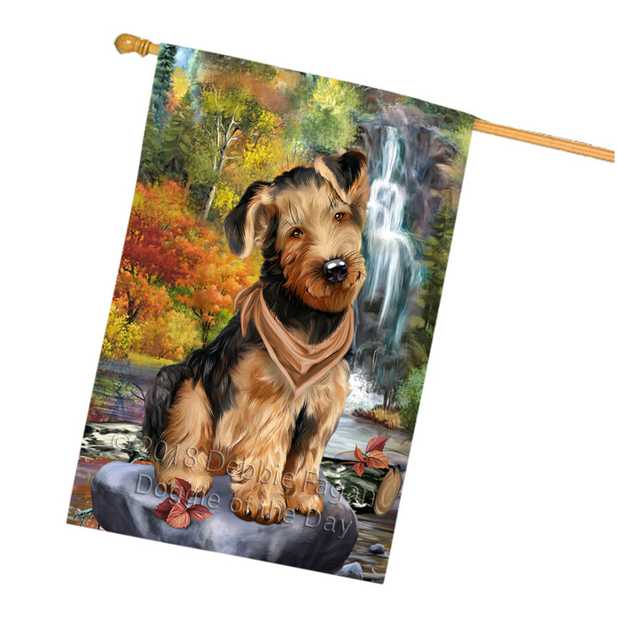 Scenic Waterfall Airedale Terrier Dog House Flag FLG50159
