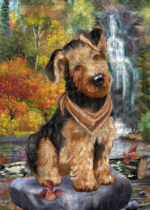 Scenic Waterfall Airedale Terrier Dog Puzzle with Photo Tin PUZL54288