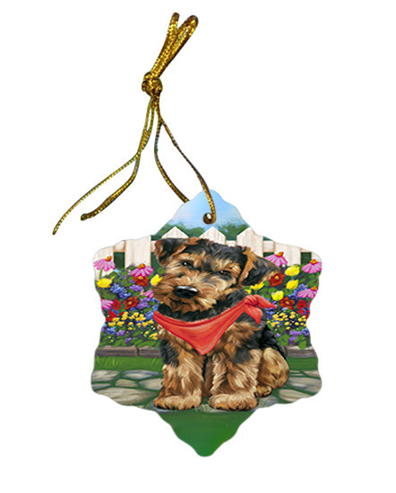Spring Floral Airedale Terrier Dog Star Porcelain Ornament SPOR49744